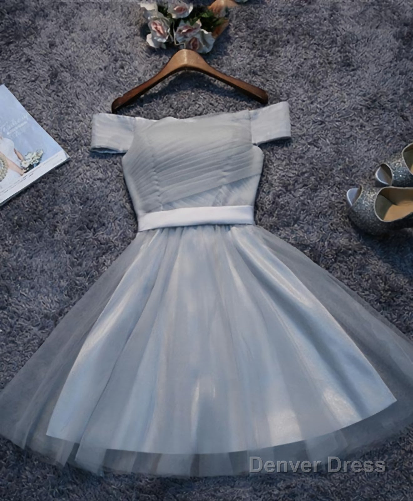 Simple Gray Tulle Mini Prom Dress, Homecoming Dress Secondary image