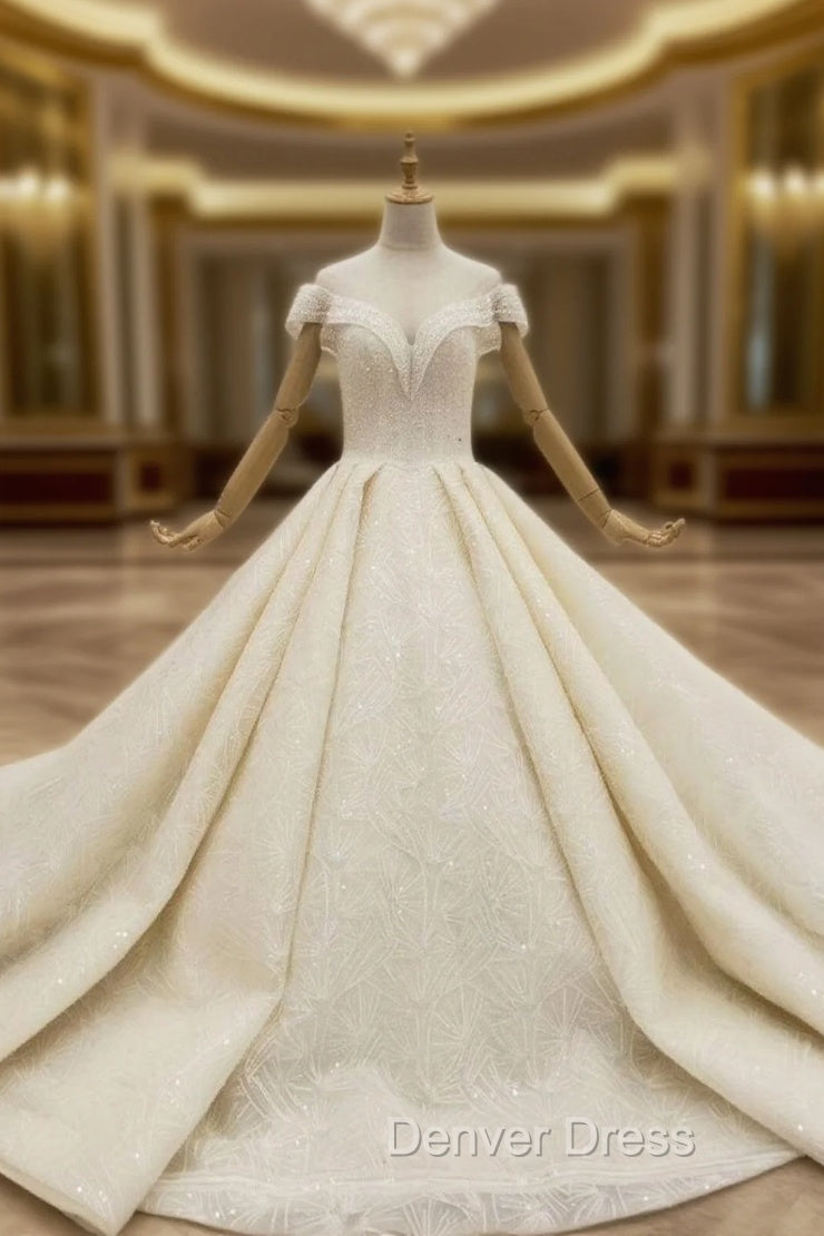 Great Choice Champagne Ball Gown Sequins Cap Sleeve Beading Wedding Dresses Main image