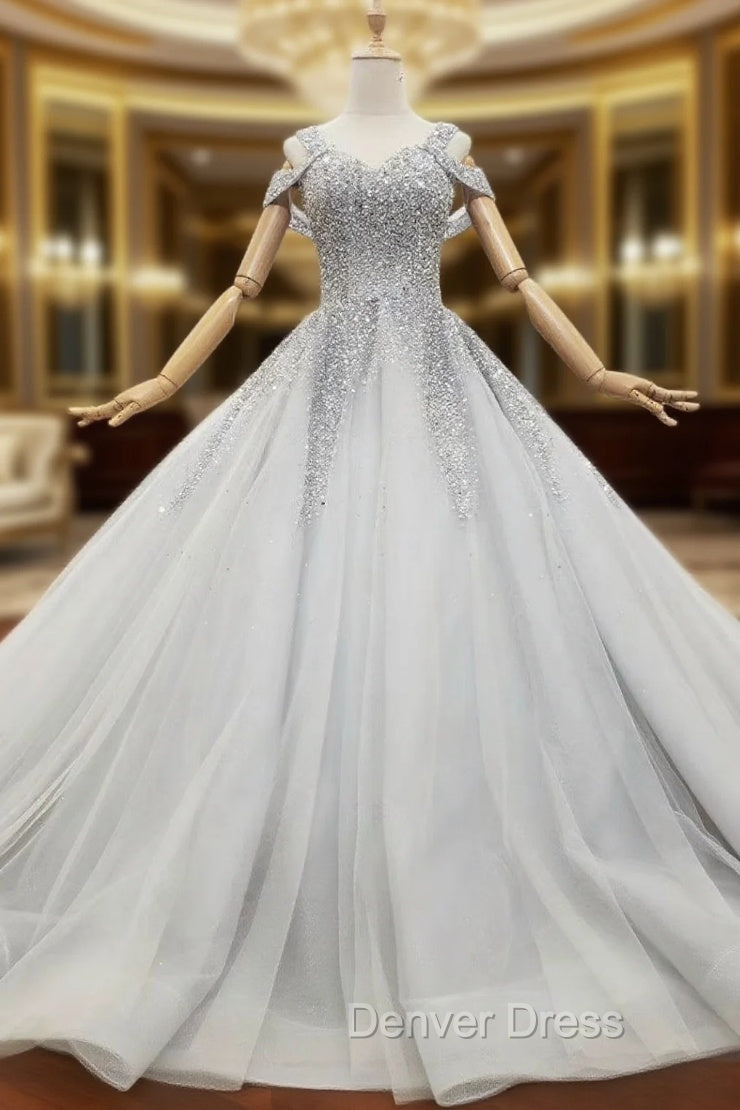 Great Choice Gray Ball Gown Tulle Straps Sleeveless Beading Sequins Wedding Dresses Main image