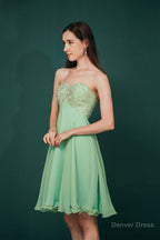 A Line Embroidery Chiffon Short Strapless Corset Back Beaded Homecoming Dresses