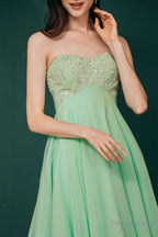 A Line Embroidery Chiffon Short Strapless Corset Back Beaded Homecoming Dresses