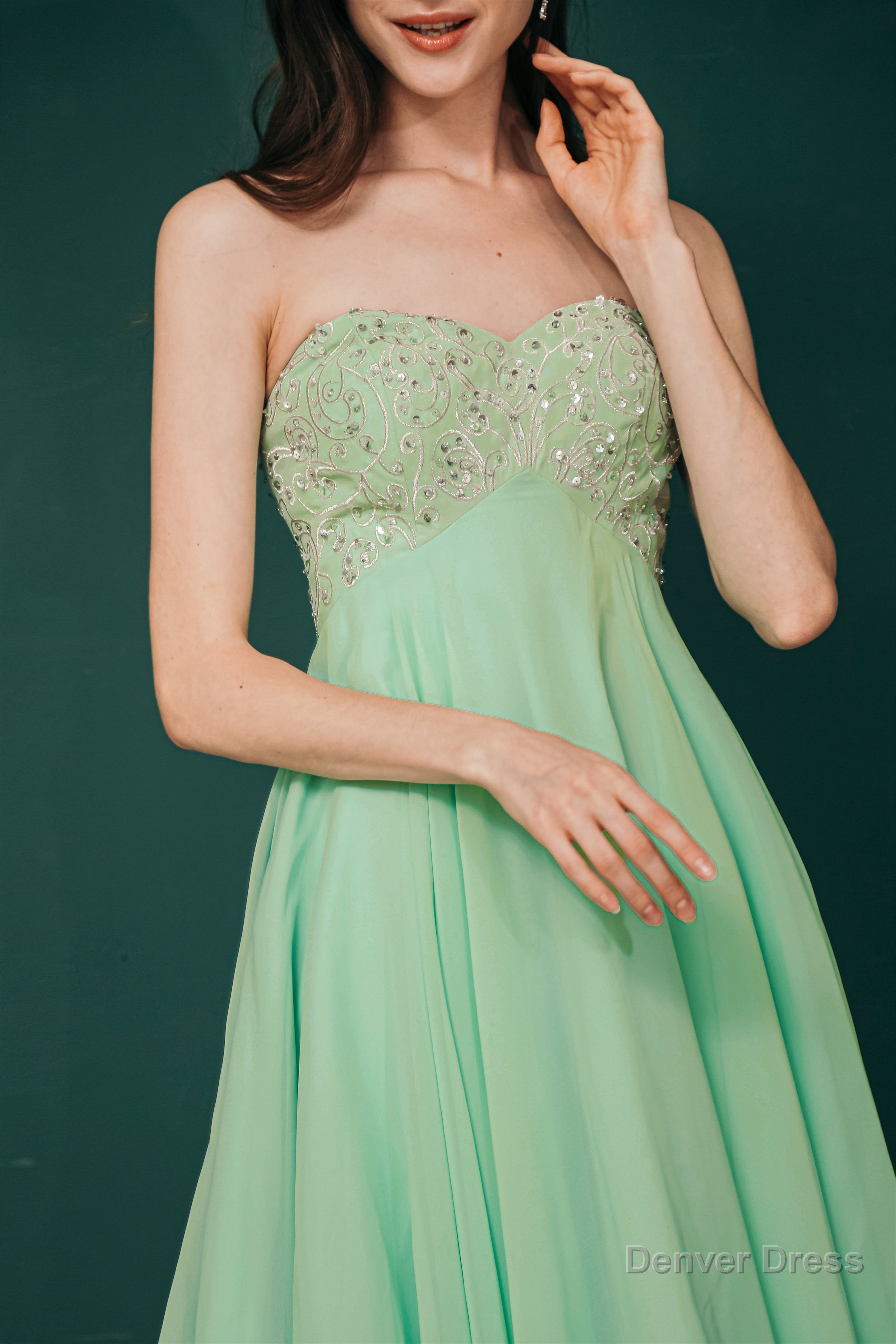 A Line Embroidery Chiffon Short Strapless Corset Back Beaded Homecoming Dresses