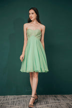 A Line Embroidery Chiffon Short Strapless Corset Back Beaded Homecoming Dresses
