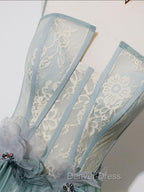 Green A Line Lace Long Prom Dress, A Line Green Lace Long Prom Dresses