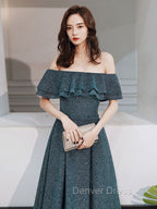 Green A Line Off Shoulder Long Prom Dress, Green Bridesmaid Dresses
