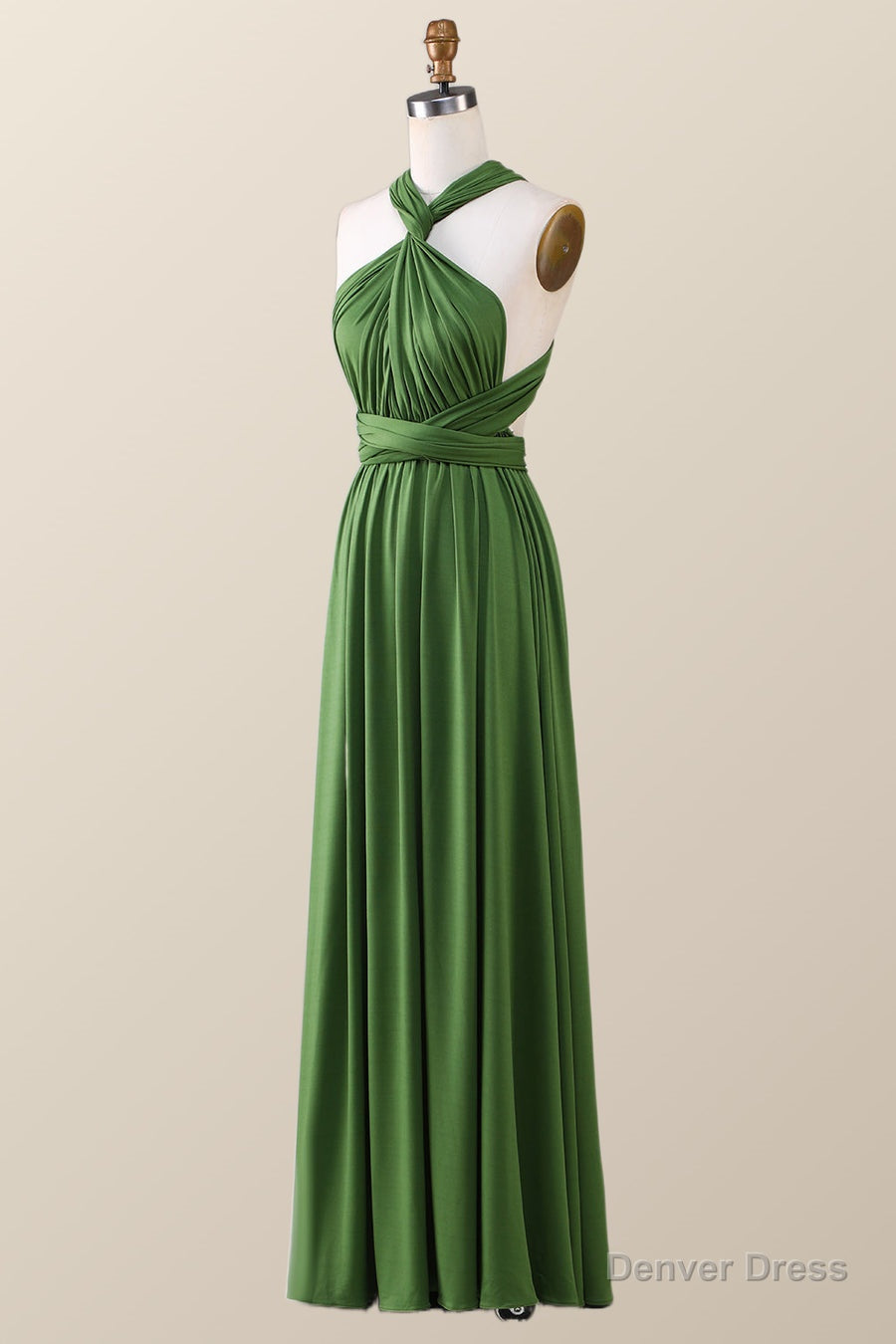 Green A Line Pleated Long Convertible Bridesmaid Dresses Main image