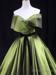 Green A Line Satin Long Prom Dress Green Long Bridesmaid Dress