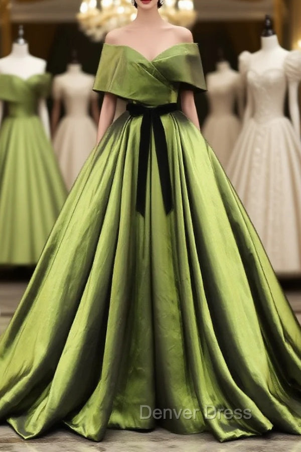 Green A Line Satin Long Prom Dresses Green Long Bridesmaid Dresses Main image