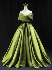 Green A Line Satin Long Prom Dress Green Long Bridesmaid Dress