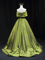 Green A line Satin Long Prom Dresses, Green Satin Formal Evening Dresses