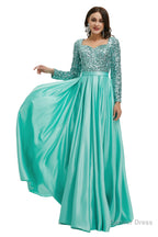 A Line Sequins Sweet Neck Long Sleeve Prom Dresses