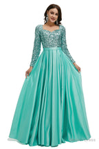 A Line Sequins Sweet Neck Long Sleeve Prom Dresses