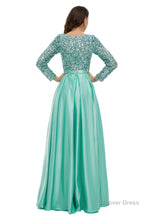A Line Sequins Sweet Neck Long Sleeve Prom Dresses