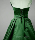 Green A-line Simple Satin Long Party Dresses, Green Satin Prom Dresses