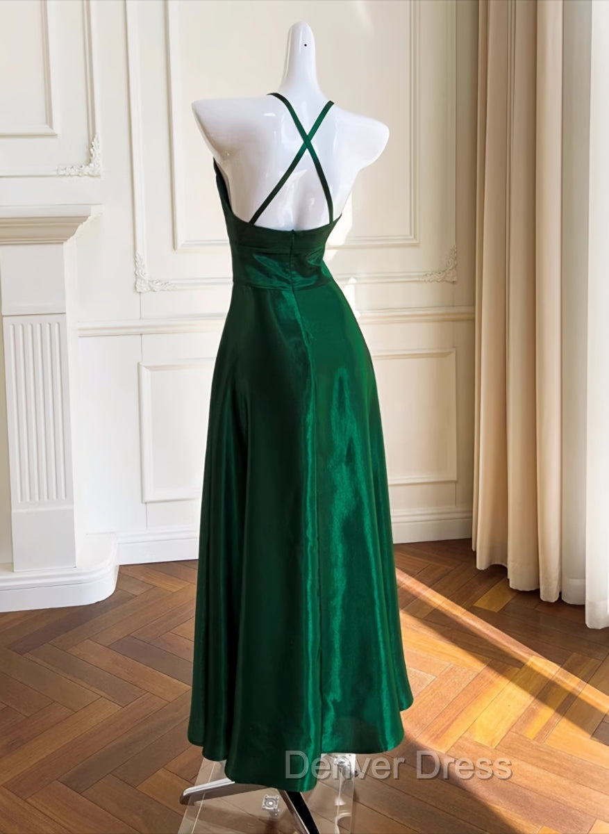 Green A-line Soft Satin Cross Back Evening Dresses, Green Prom Dresses Party Dresses Secondary image