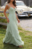 Green A-Line Spaghetti Straps Chiffon Bridesmaid Dresses with Ruffles
