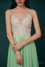 A Line Spaghetti Straps Side Split Long Prom Dresses