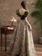 Green A Line Sweetheart Long Prom Dress Prom Dress, Green Floral Prom Dresses