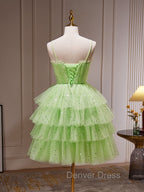 Green A-Line Tulle Short Prom Dresses, Green Homecoming Dresses