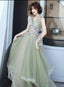 Green And Pink Tulle Long V-Neckline Long Prom Dress, Sweet 16 Prom Dreses