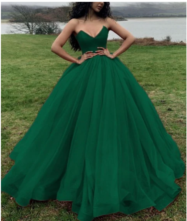 Green Ball Gowns Organza Green Puffy Prom Dresses Main image