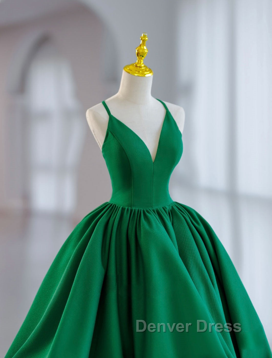 Green Ball Gown Satin Short Prom Dresses, Green Satin Evening Dresses Secondary image
