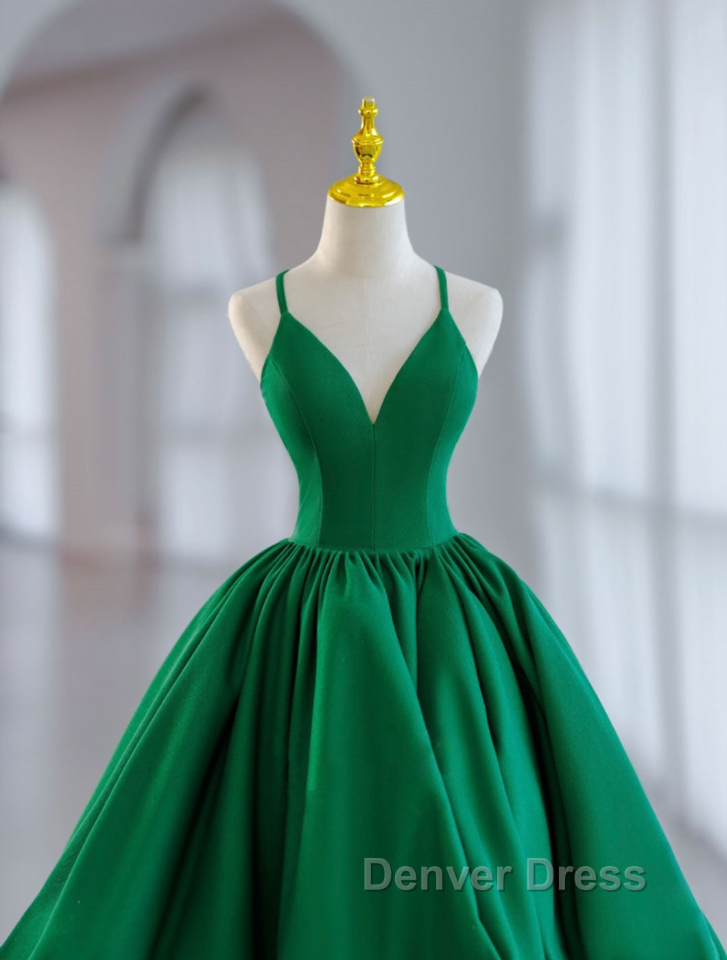 Green Ball Gown Satin Short Prom Dresses, Green Satin Evening Dresses