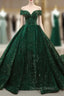 Green Ball Gown Sequins Off the Shoulder Quinceanera Dresses