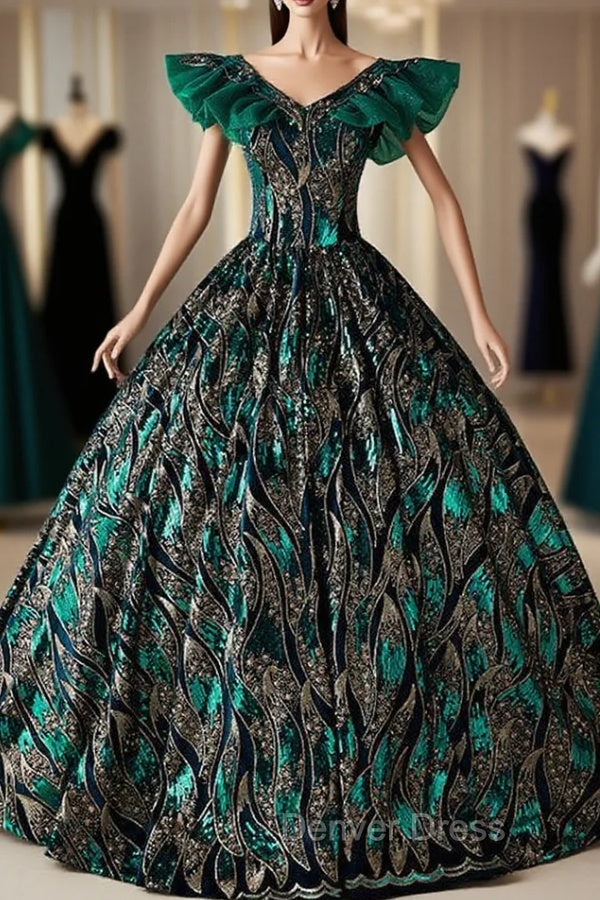 Green Ball Gown Sequins V-neck Quinceanera Dresses Main image
