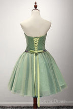 Green Ball Gowns Sweetheart Short Tulle Homecoming Dresses With Beading