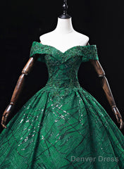 Green Ball Gown Sweetheart Tulle Sweet 16 Dress, Green Long Prom Dress Party Dress