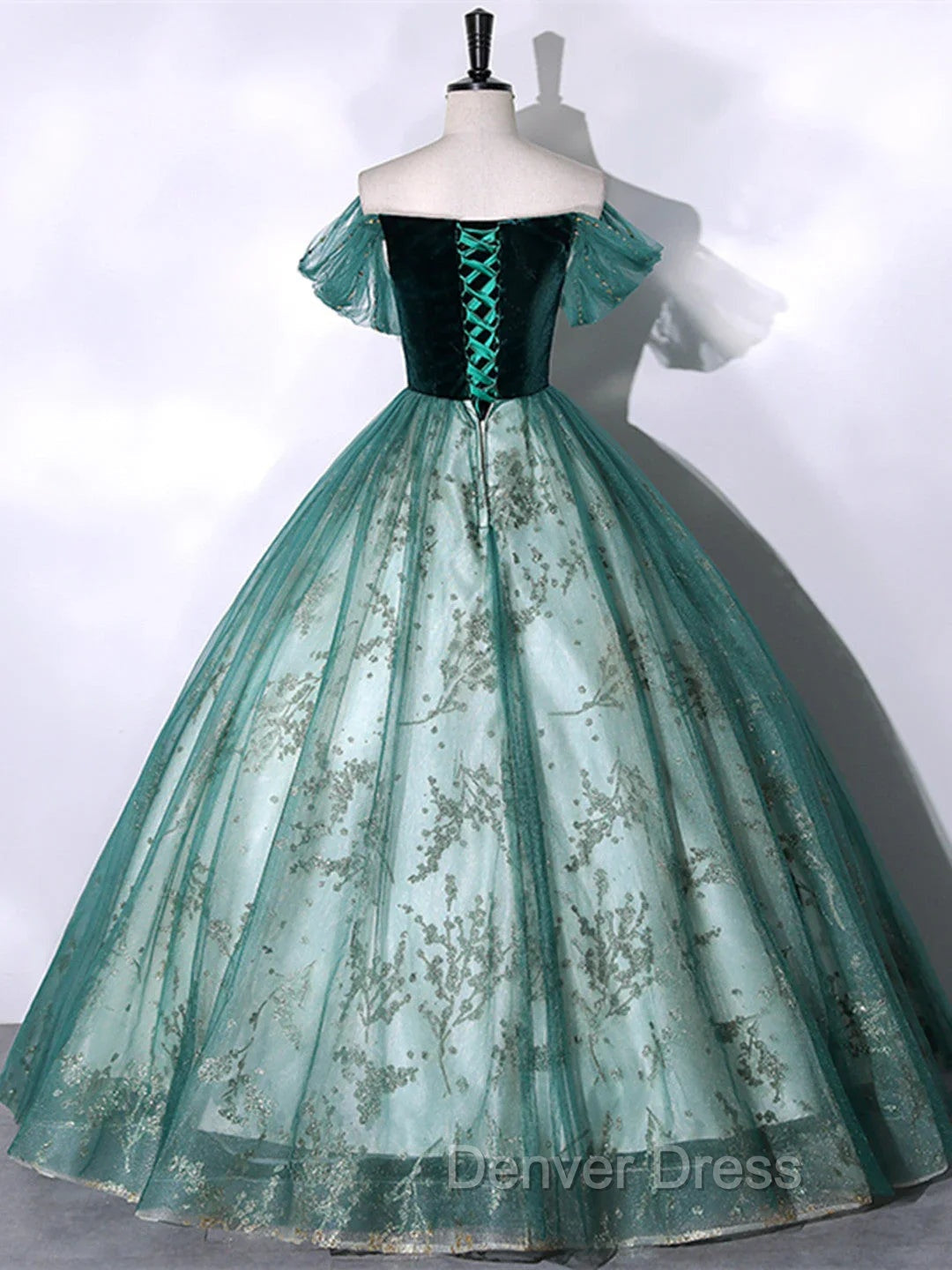 Green Ball Gowns Tulle Off Shoulder Sweet 16 Dress Green Prom Dress shops Secondary image