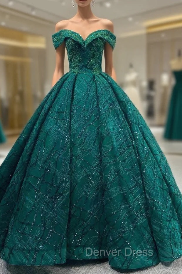 Green Ball Gown Tulle Sequins Appliques Prom Dresses Main image