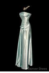 Green Bodycon Dress Strapless Satin Long Prom Dress Simple Evening Dress