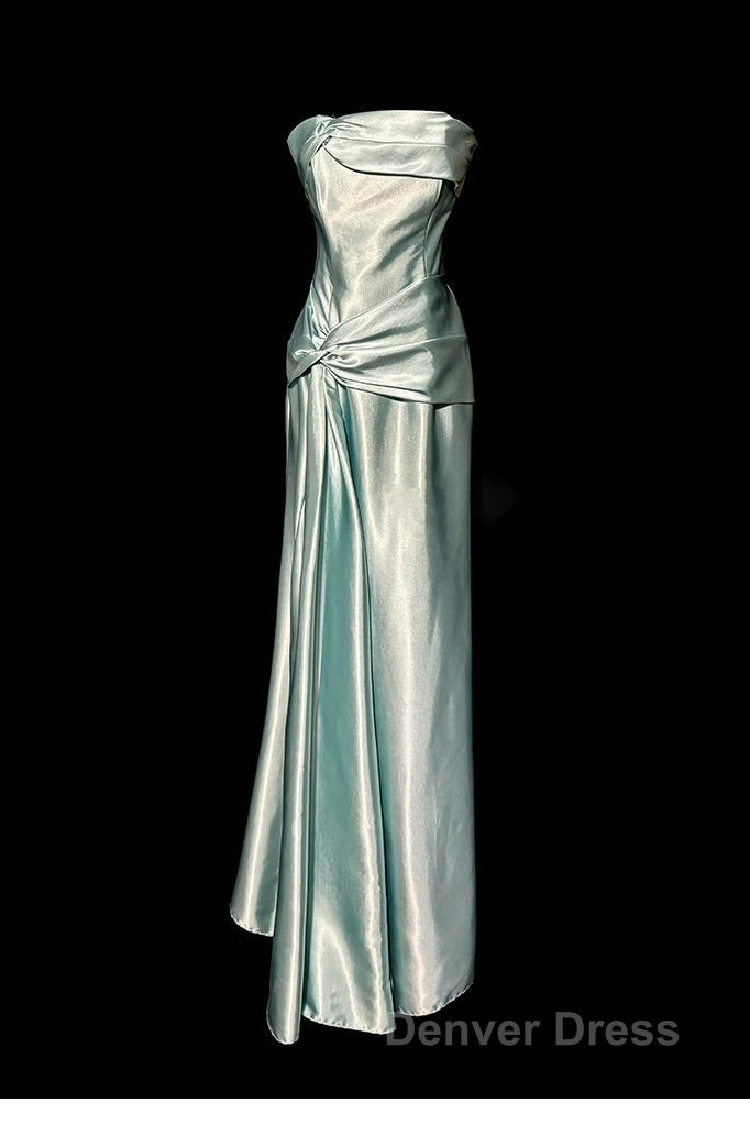 Green Bodycon Dresses Strapless Satin Long Prom Dresses Simple Evening Dresses
