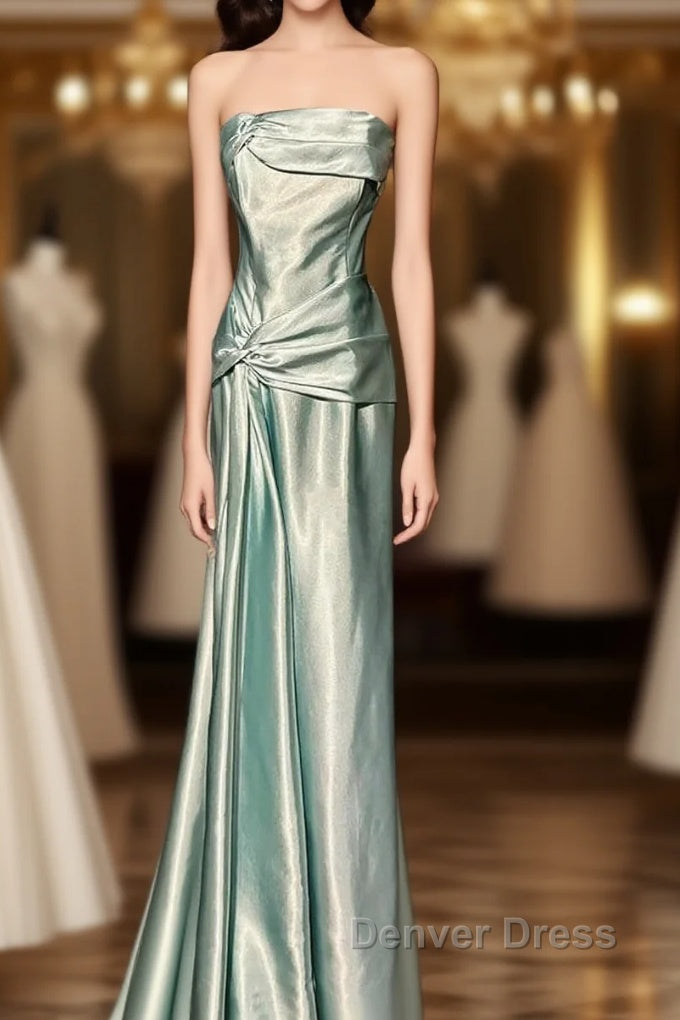 Green Bodycon Dresses Strapless Satin Long Prom Dresses Simple Evening Dresses Main image