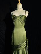 Green Chic Style Long Satin Sweetheart Prom Dress, Green Prom Dresses