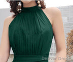 Green Chiffon High Low Bridesmaid Dress Prom Dress, High Neckline Prom Dresses
