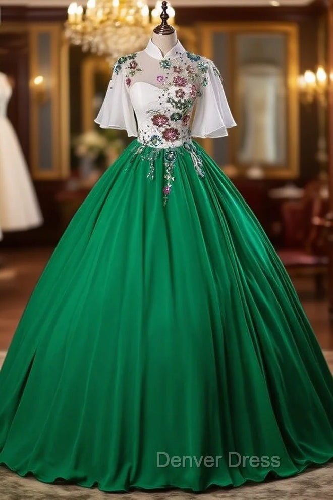 Green Chiffon High Neck Sequins Backless Quinceanera Dresses Main image