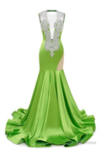 Purple Deep V Neck Mermaid Satin Prom Dress Sparkly Beaded Pageant Crystals Prom Dresses
