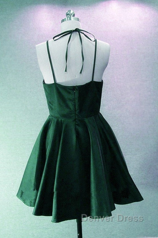 Green Halter Short Satin Long Party Dresses, Green Homecoming Dresses , Short Party Dresses Secondary image