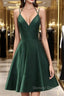 Green Halter Short Satin Long Party Dresses, Green Homecoming Dresses , Short Party Dresses