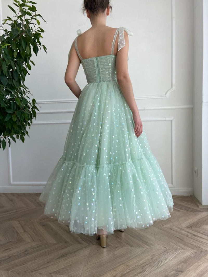 Green Shiny Sequins Midi Homecoming Dress Prom Dress