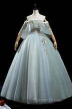 Green Lace Long A Line Off the Shoulder Prom Dress