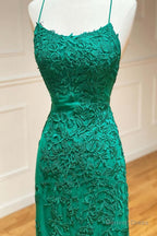 Green Lace Mermaid Backless Spaghetti Straps Prom Dress, Prom Gowns,maxi Dresses