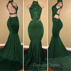 Green lace mermaid prom Dress, green Prom Dresses