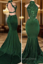 Green lace mermaid prom Dress, green Prom Dresses
