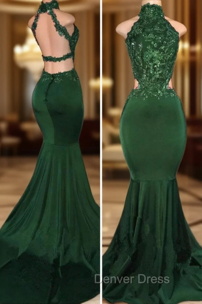 Green lace mermaid prom Dress, green Prom Dresses