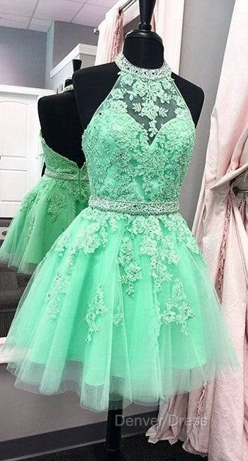 Green Lace Short Prom Dresses, Green Homecoming Dresses Secondary image