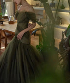 Green Beautiful Elegant Long Tulle Off-Shoulder Ball Gowns Prom Dresses